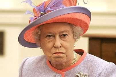 The Queen looking not at all amused, originally from The Telegraph, image hosting by Photobucket
